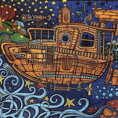 Handmade 100% Cotton 3D Steampunk Tugboat  Tapestry Tablecloth Spread Twin 60x90 - Sweet Us