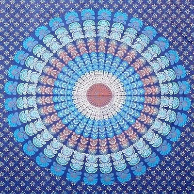 Handmade Sanganer Peacock Mandala 100% Cotton Tapestry Tablecloth Spread Full - Sweet Us