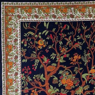 Clearance Sale Handmade Cotton Tree of Life Tapestry Throw Tablecloth Spread Black Gold 88x104 - Sweet Us