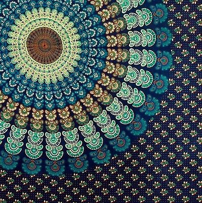 Handmade 100% Cotton Mandala Peacock Blue Tapestry Tablecloth Spread Full 85x100 - Sweet Us