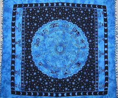 Heavy Handmade 100% Cotton Astrological Zodiac Symbol Tapestry Spread Blue Full - Sweet Us