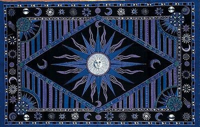 Handmade 100% Cotton Celestial Sun Moon Star Tapestry Coverlet Throw Full Purple - Sweet Us
