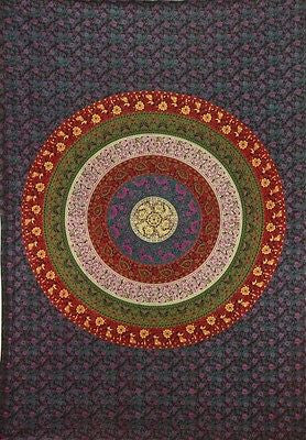 Handmade 100% Cotton Circle of Flowers Vibrant Mandala Tapestry Tablecloth Spread 60x90 - Sweet Us