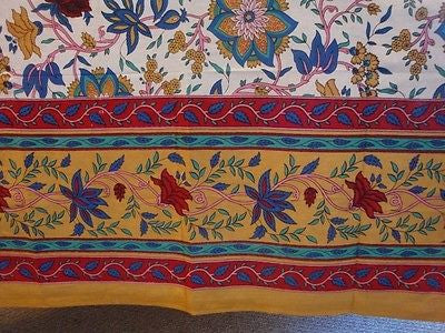 Handmade 100% Cotton Floral Print Tablecloth Tapestry Throw Wall Decor 87x90 - Sweet Us