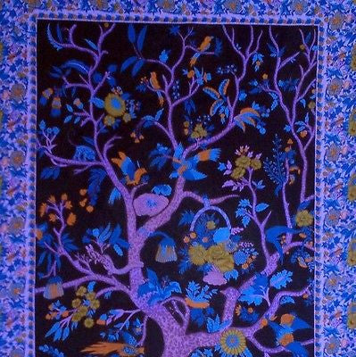 Clearance Sale Handmade Cotton Tree of Life Tapestry Tablecloth Spread Black Purple 88x104 Full - Sweet Us