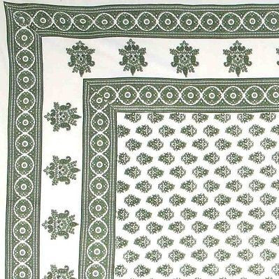 Handmade 100% Cotton Monotone Buti Floral Tapestry Tablecloth Spread Full Green - Sweet Us