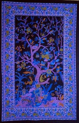 Clearance Sale Handmade Cotton Tree of Life Tapestry Tablecloth Spread Black Purple 88x104 Full - Sweet Us