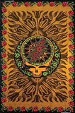Handmade Grateful Dead Steal Your Face Roses Hippie Tapestry Wall Art Hang Brown - Sweet Us