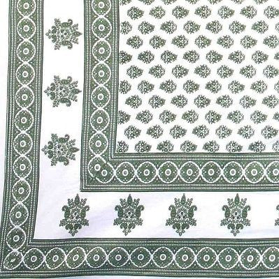 Handmade 100% Cotton Monotone Buti Floral Tapestry Tablecloth Spread Twin Green - Sweet Us