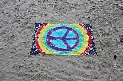 Handmade Cotton Rainbow Tie-Dye Peace Tapestry Tablecloth Spread Twin MultiColor - Sweet Us