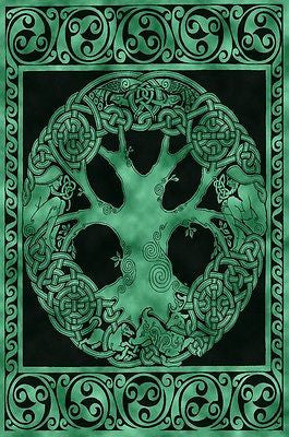Handmade 100% Cotton Celtic Tree of Life Tapestry Tablecloth Spread Emerald Full - Sweet Us