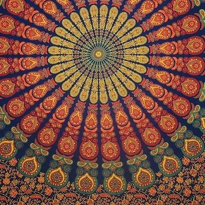 CLEARANCE Handmade Sanganer Peacock Mandala Cotton Tapestry Tablecloth Spread - Sweet Us