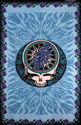 Grateful Dead Blue Steal Your Face Tapestry with Roses Hippie Hanging Wall Art - Sweet Us