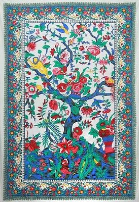 Unique "Handmade" 100% Cotton Candy Tree of Life Tapestry Tablecloth Coverlet - Sweet Us