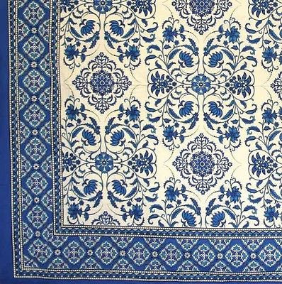 Handmade Victorian Bloom Floral Tablecloth 100% Cotton Blue 60x60 Square - Sweet Us