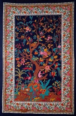 Clearance Sale Handmade Cotton Tree of Life Tapestry Throw Tablecloth Spread Black Gold 88x104 - Sweet Us