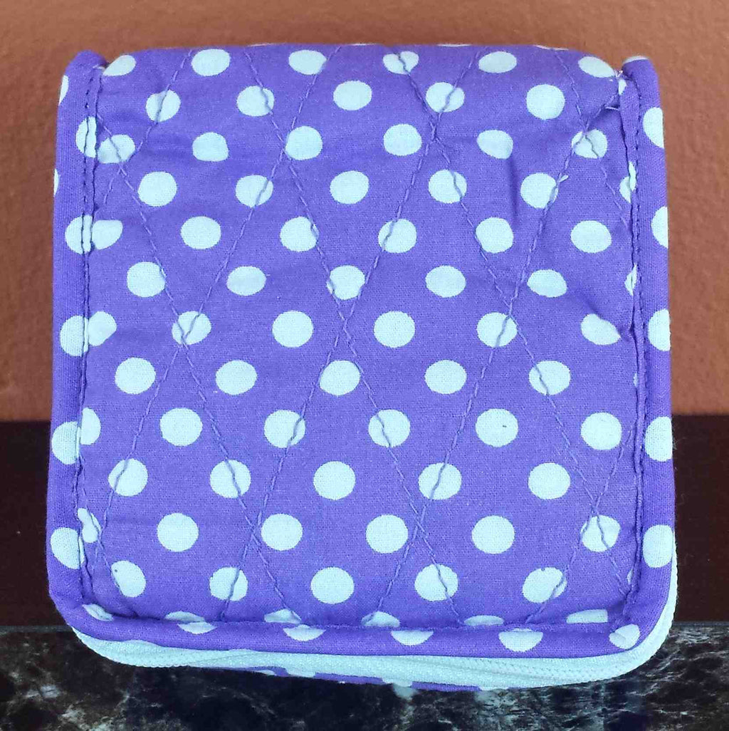 Handmade Quilted 100% Cotton Cosmetic Organizer Jewelry Bag Travel Pouch Polka Dot Purple - Sweet Us