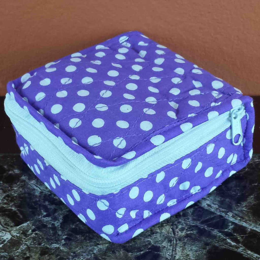 Handmade Quilted 100% Cotton Cosmetic Organizer Jewelry Bag Travel Pouch Polka Dot Purple - Sweet Us