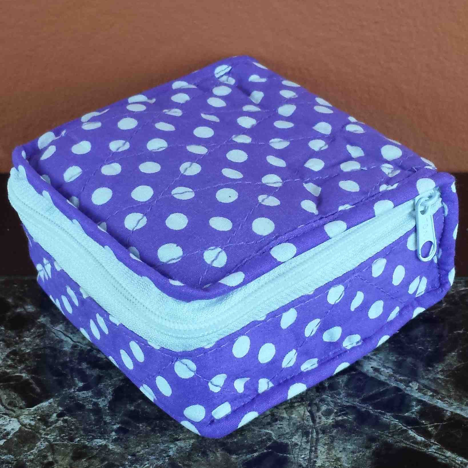 Handmade Quilted 100% Cotton Cosmetic Organizer Jewelry Bag Travel Pouch Polka Dot Purple - Sweet Us