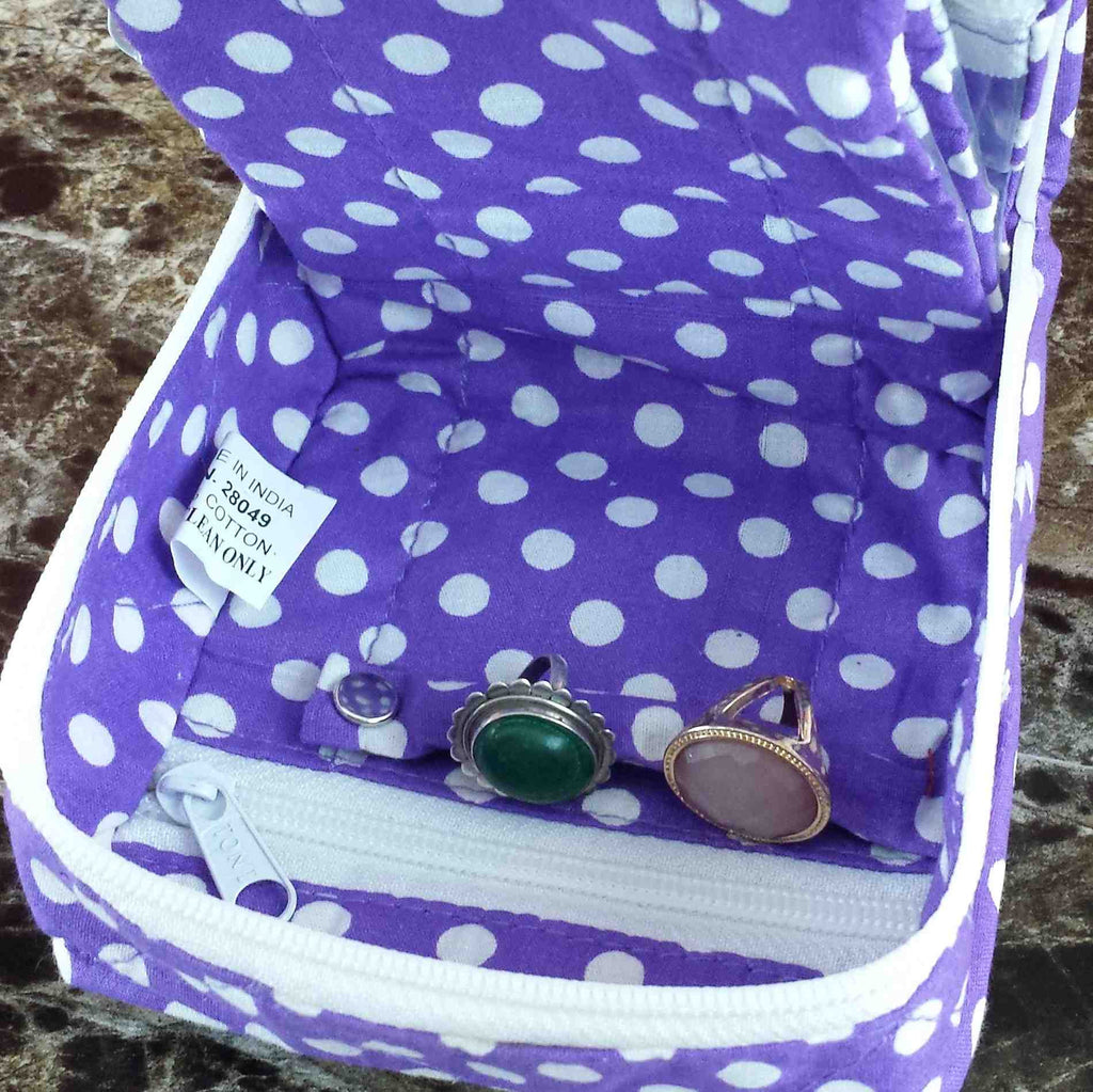 Handmade Quilted 100% Cotton Cosmetic Organizer Jewelry Bag Travel Pouch Polka Dot Purple - Sweet Us