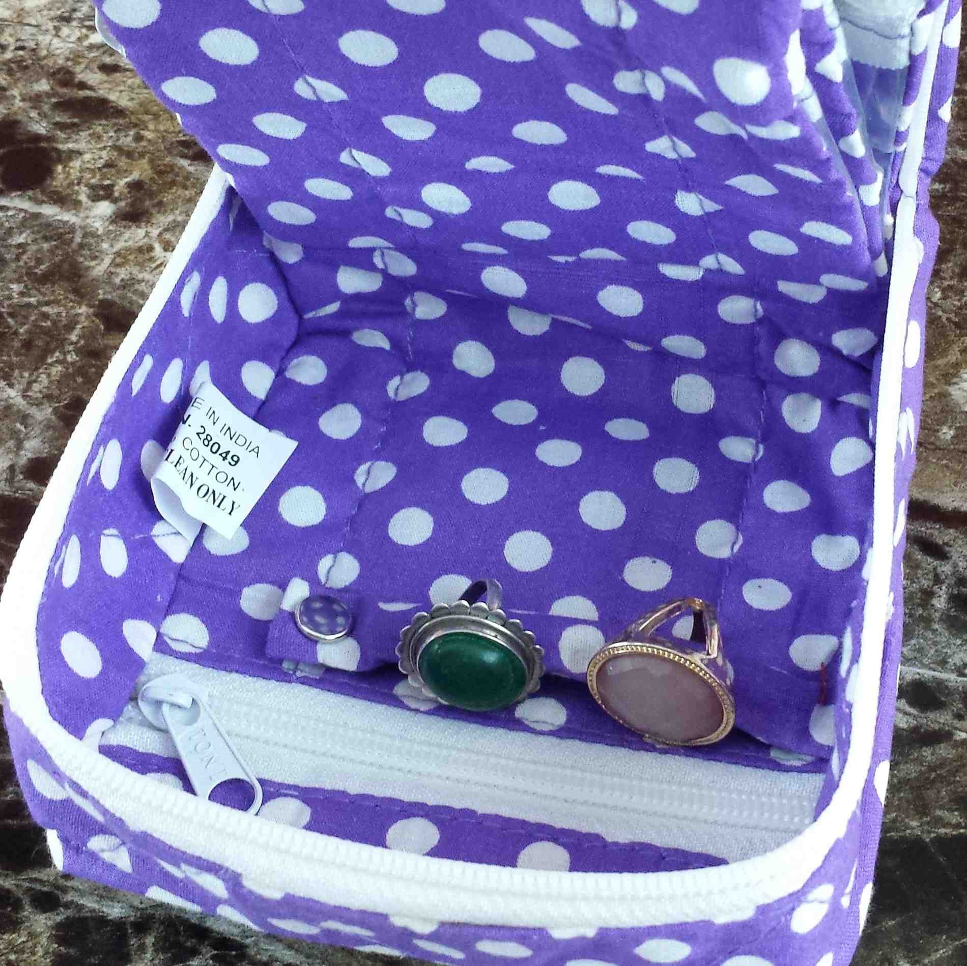 Handmade Quilted 100% Cotton Cosmetic Organizer Jewelry Bag Travel Pouch Polka Dot Purple - Sweet Us