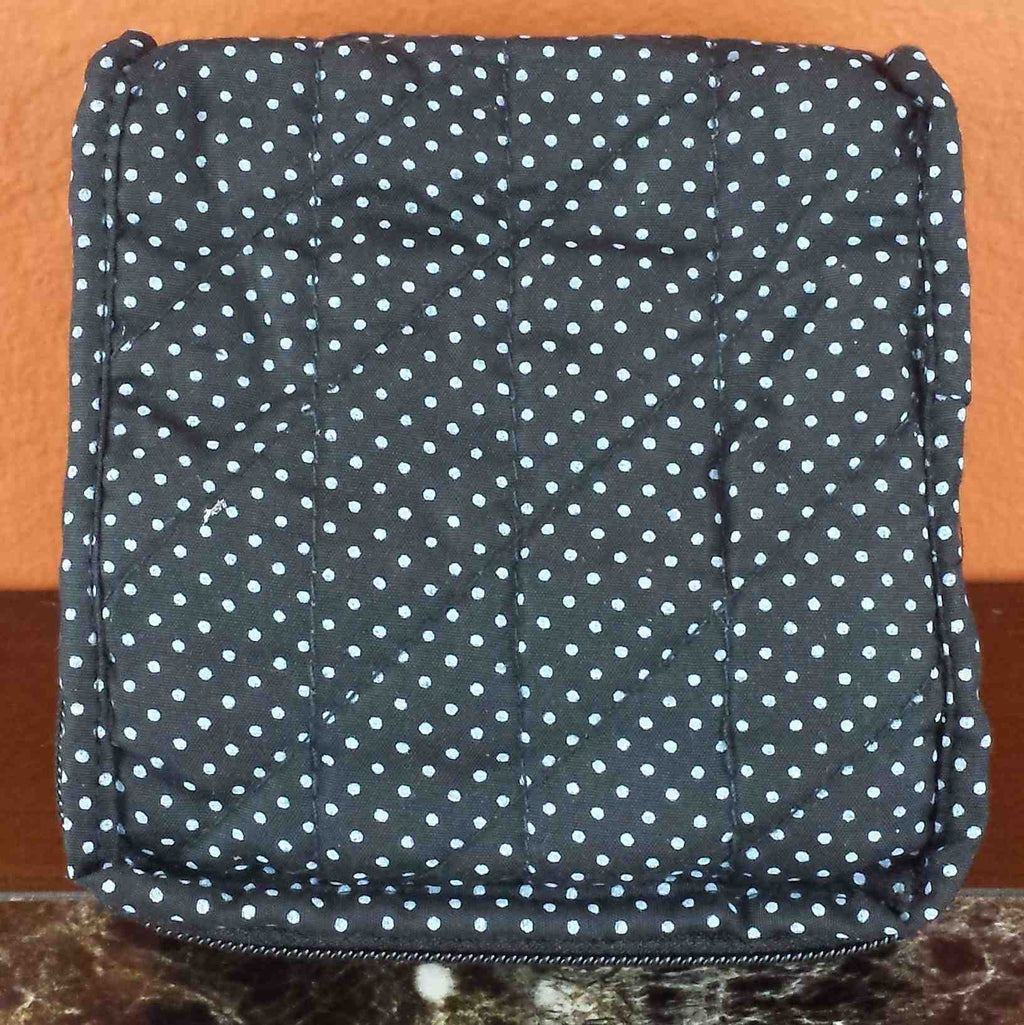 Handmade Quilted 100% Cotton Cosmetic Organizer Jewelry Bag Travel Pouch Small Polka Dot Black - Sweet Us