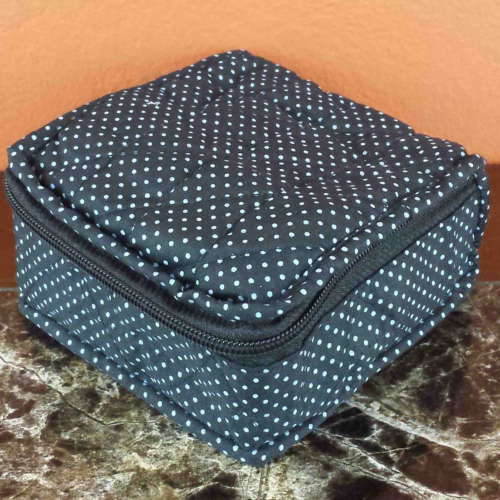 Handmade Quilted 100% Cotton Cosmetic Organizer Jewelry Bag Travel Pouch Small Polka Dot Black - Sweet Us