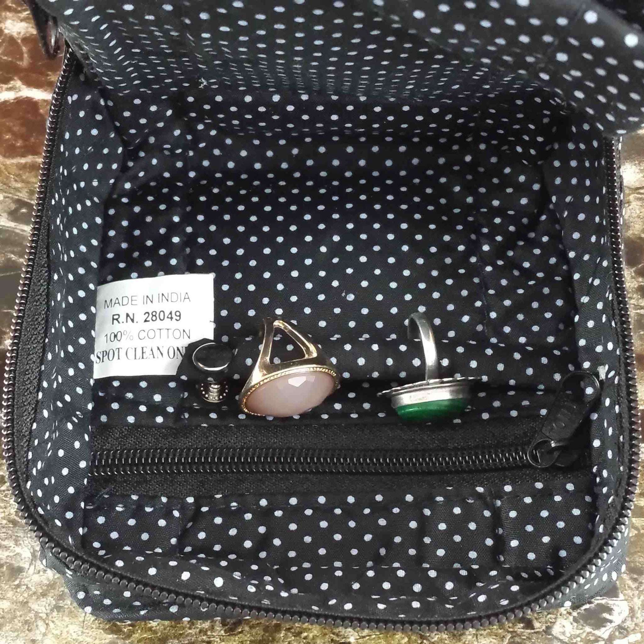 Handmade Quilted 100% Cotton Cosmetic Organizer Jewelry Bag Travel Pouch Small Polka Dot Black - Sweet Us