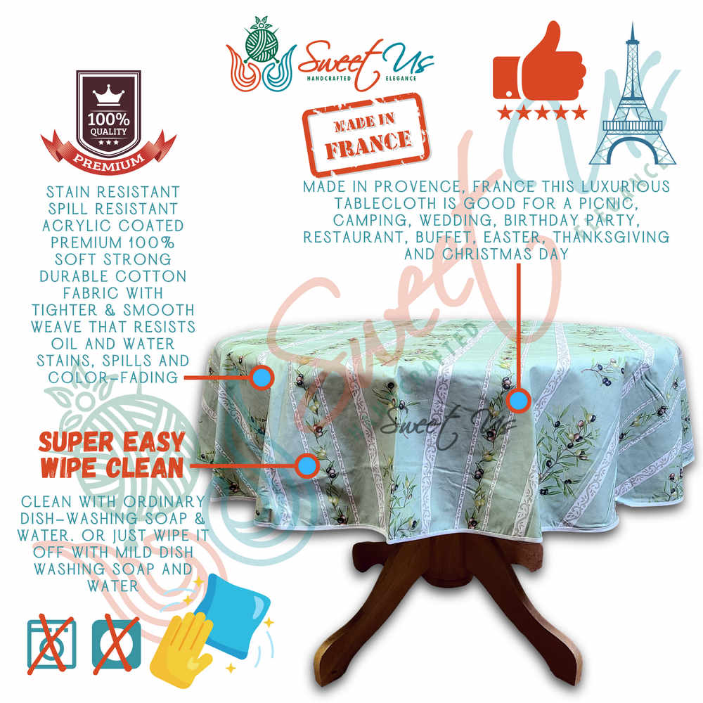 Wipeable Tablecloth Round Spillproof French Acrylic Coated Clos De Oliviers - Sweet Us