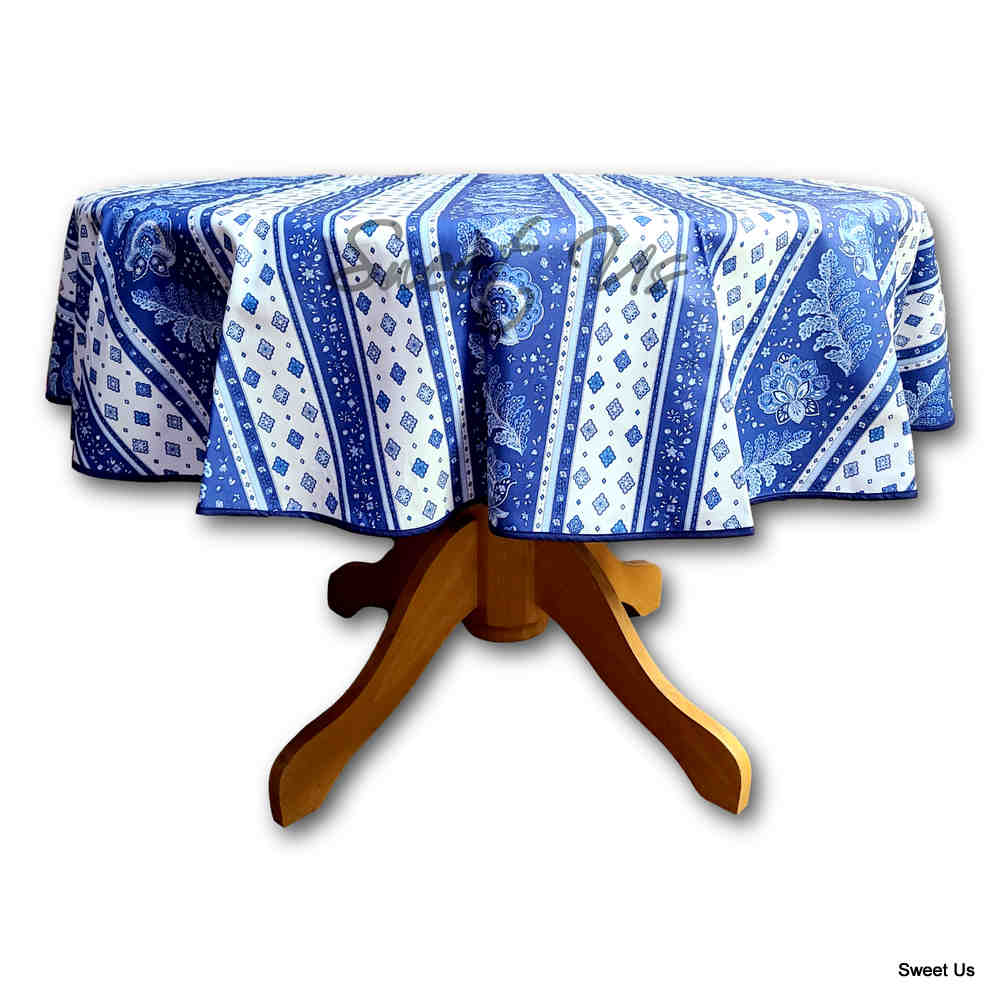 Wipeable Tablecloth 60x78 Spillproof French Acrylic Coated Fleur Feuille Blue