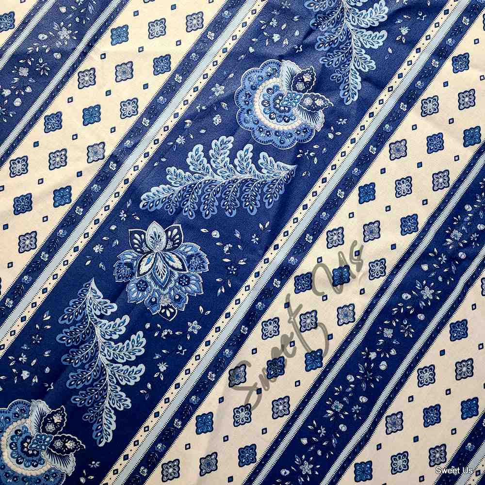 Wipeable Tablecloth 60x78 Spillproof French Acrylic Coated Fleur Feuille Blue