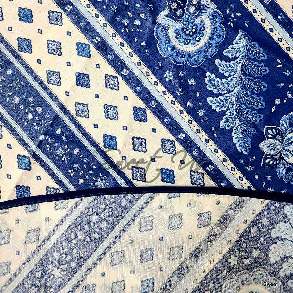 Wipeable Tablecloth 60x78 Spillproof French Acrylic Coated Fleur Feuille Blue