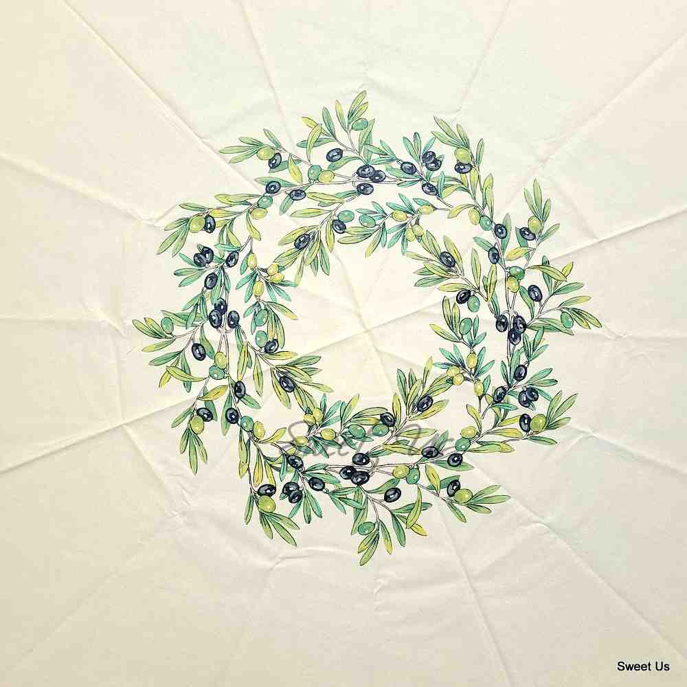 Wipeable Tablecloth Round Spillproof French Acrylic Coated Fleur Oliviers Green