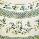 Wipeable Tablecloth Round Spillproof French Acrylic Coated Fleur Oliviers Green
