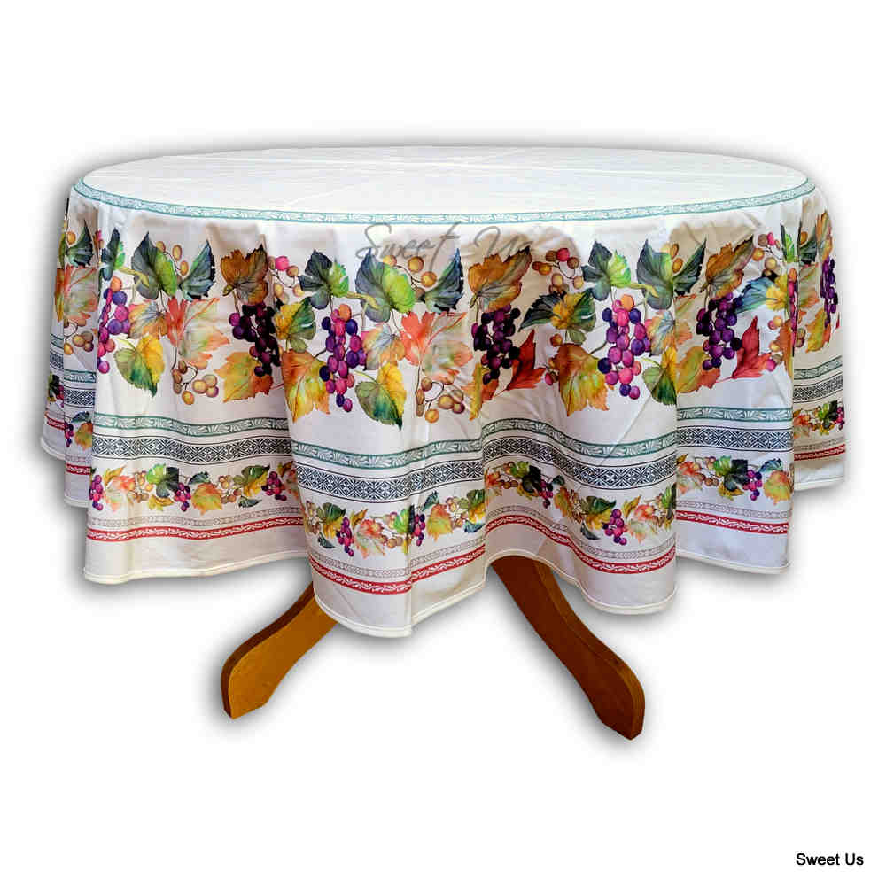Wipeable Spill Resistant French Acrylic Coated Floral Tablecloth Round