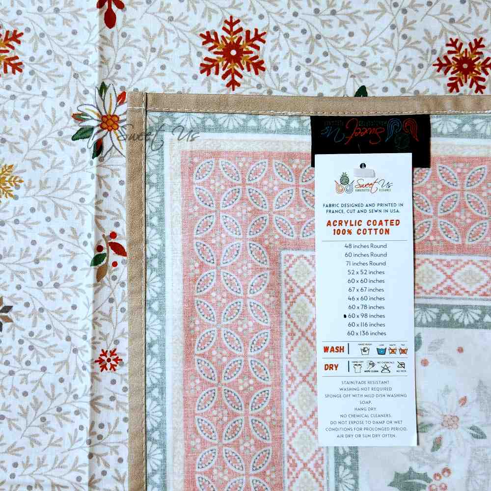 Wipeable Tablecloth Christmas Red Green Spill Resistant French Acrylic Coated