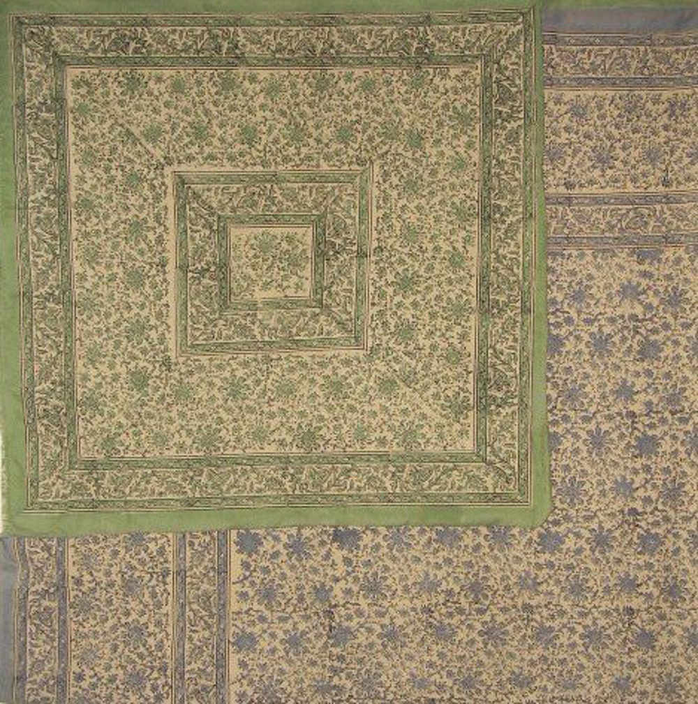 Cotton Block Print Reversible Duvet Cover Daisy Chain Full Queen Green Blue