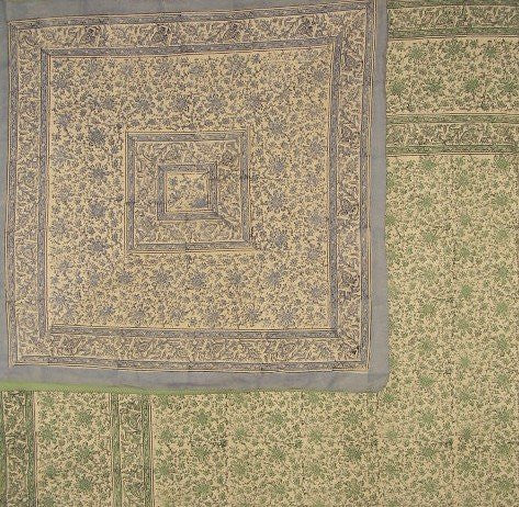 Handmade 100% Cotton Block Print Reversible Duvet Cover Daisy Chain Full Queen Green Blue - Sweet Us