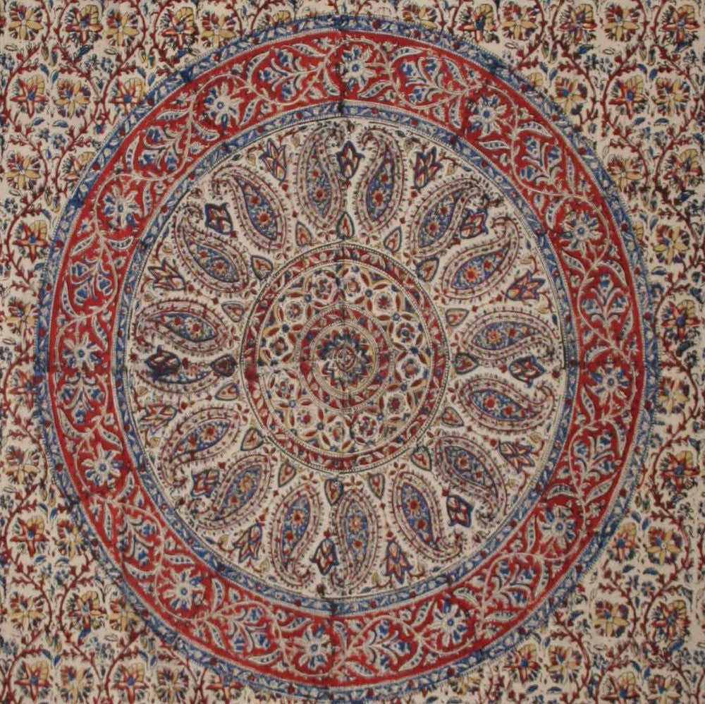 CLEARANCE Hand Block Print Kalamkari Mandala Cotton Curtain Drape Panel 46x88 - Sweet Us