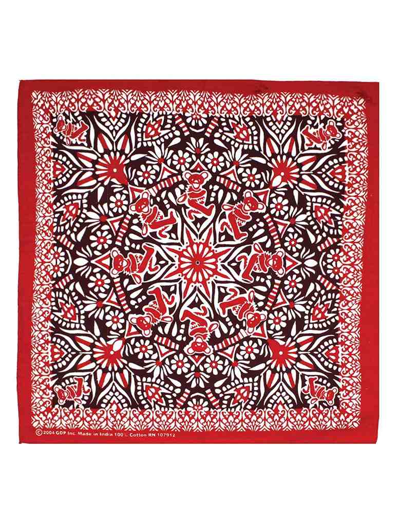 Cotton Grateful Dead Dancing Bear Bandana Scarf 22x22 Red Purple Green - Sweet Us