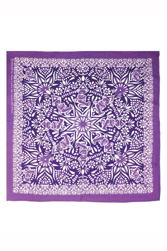 Cotton Grateful Dead Dancing Bear Bandana Scarf 22x22 Red Purple Green - Sweet Us