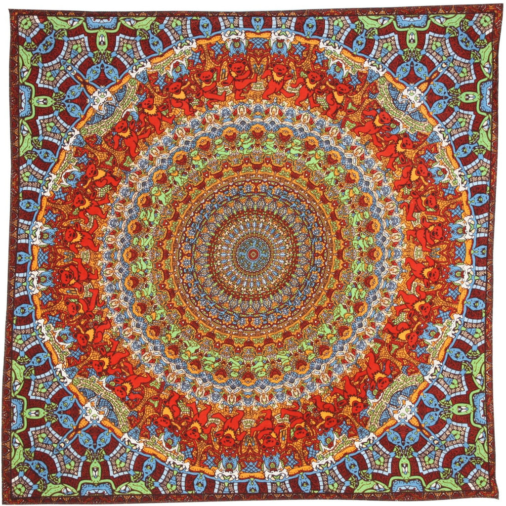 Unique Handmade Cotton Grateful Dead Vibrating Bear Mandala Bandana Scarf 22x22 - Sweet Us