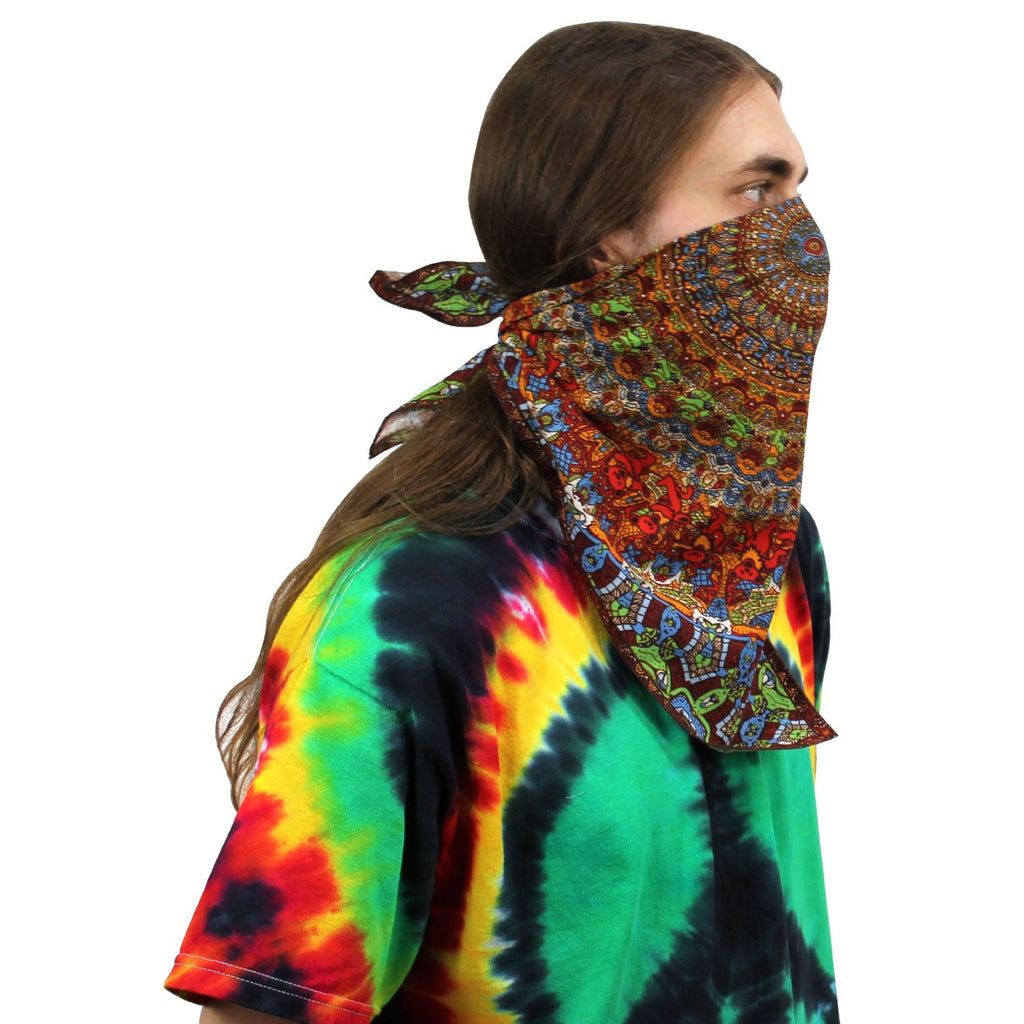 Unique Handmade Cotton Grateful Dead Vibrating Bear Mandala Bandana Scarf 22x22 - Sweet Us