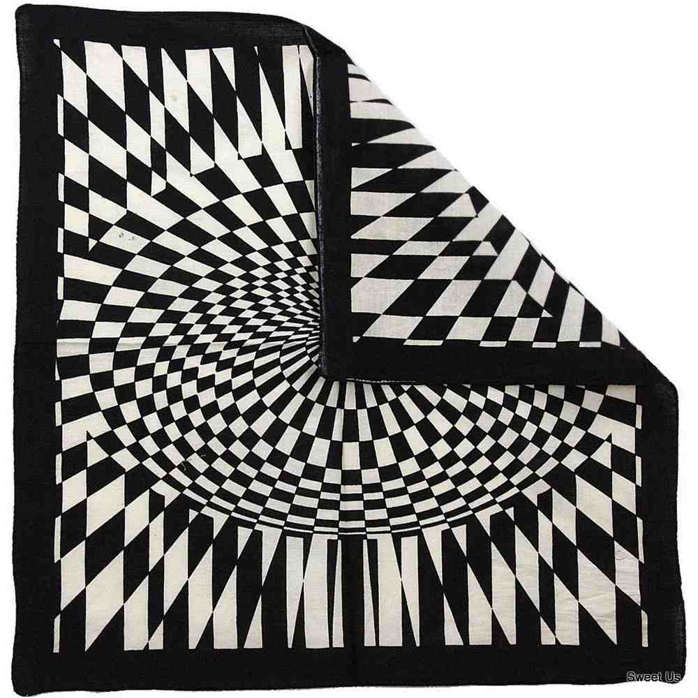 Cotton Op Art Bandana Black White Optical Illusion Scarf