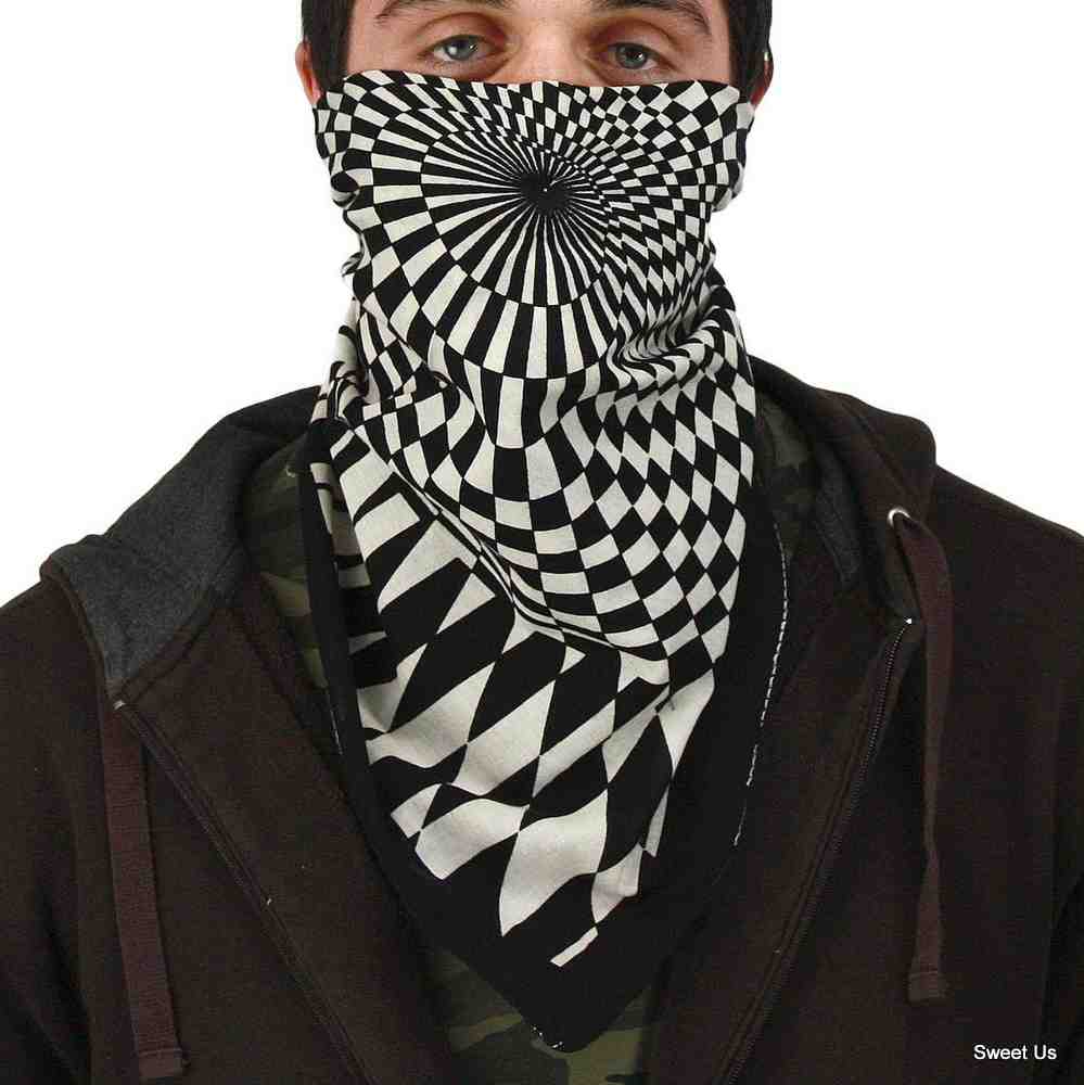Cotton Op Art Bandana Black White Optical Illusion Scarf