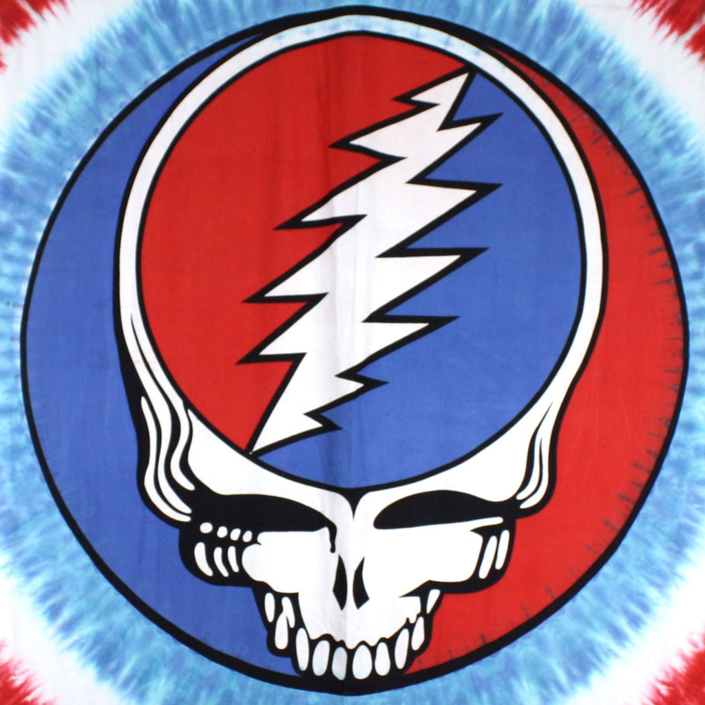 Grateful Dead Patriotic Steal Your Face Tapestry with Roses Hippie Hanging Wall Art Tie Dye - Sweet Us