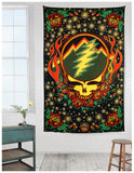 Grateful Dead Steal Your Face Tapestry with Roses Hippie Hanging Wall Art Scarlet Fire - Sweet Us