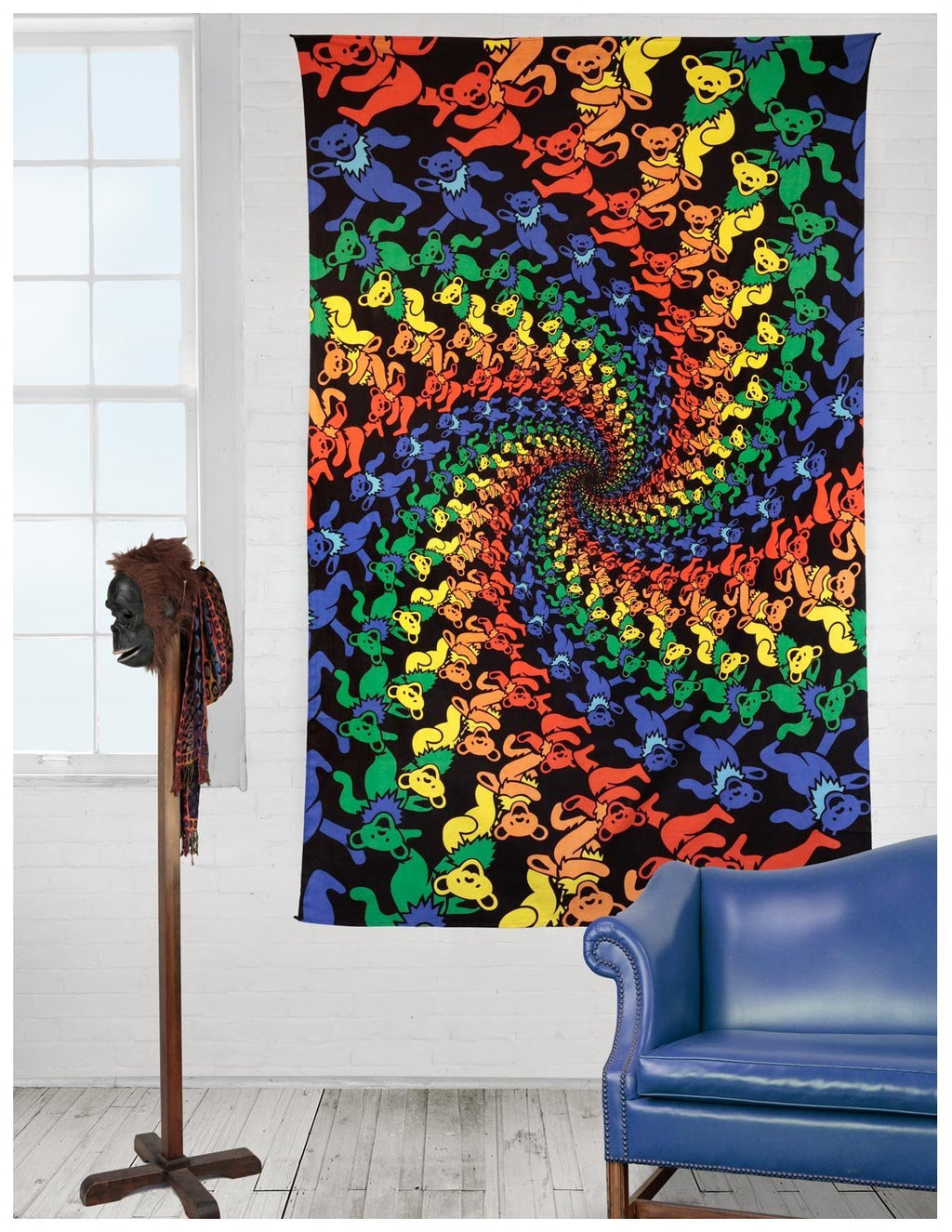 Cotton Grateful Dead Tapestry Wall Hang 3D Dancing Bear in a Spiral 60 x 90 inches - Sweet Us