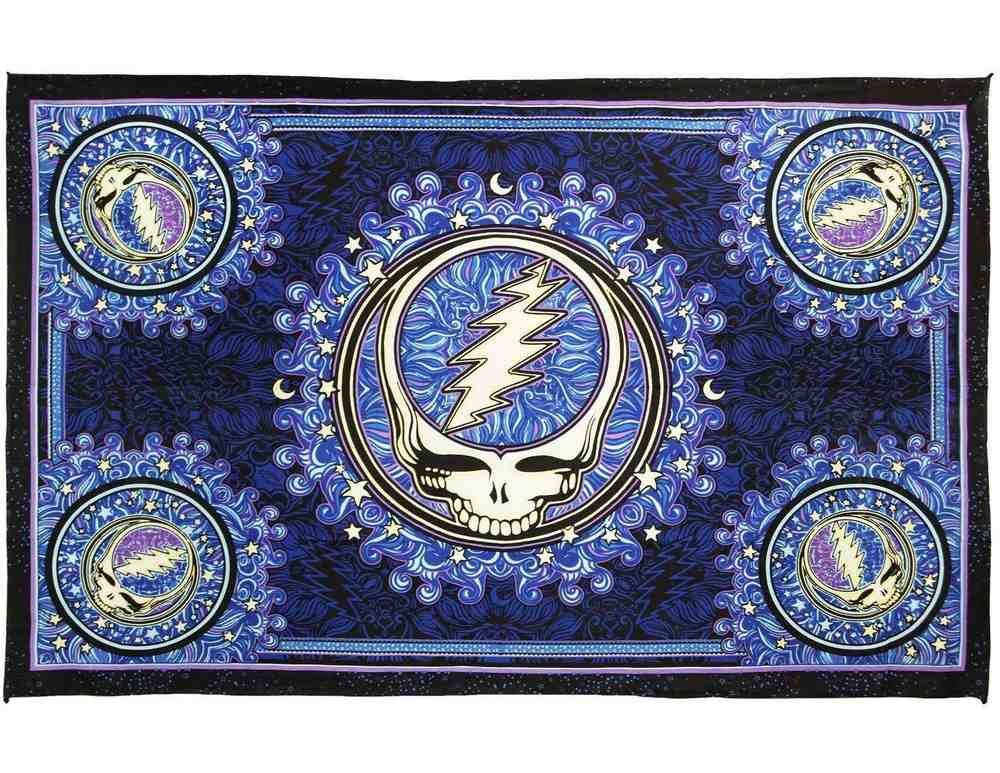 Grateful Dead Steal Your Face Tapestry Wall Hanging Beach Sheet Blue Black - Sweet Us