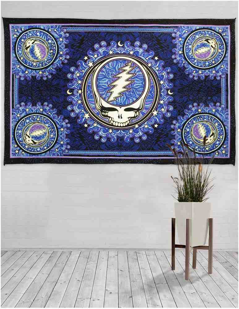 Grateful Dead Steal Your Face Tapestry Wall Hanging Beach Sheet Blue Black - Sweet Us